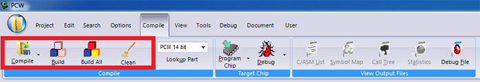 MCU CCS PCW IDE Compile Options