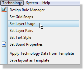 ARES Menu for configuring technology data.